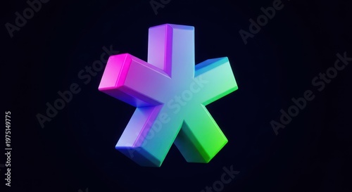 A prominent, brightly rendered three-dimensional asterisk symbol, signifying a vital footnote, important disclaimer, or critical required item, clean, exception, icon