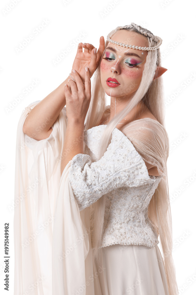 Obraz premium Portrait of beautiful elf girl on white background