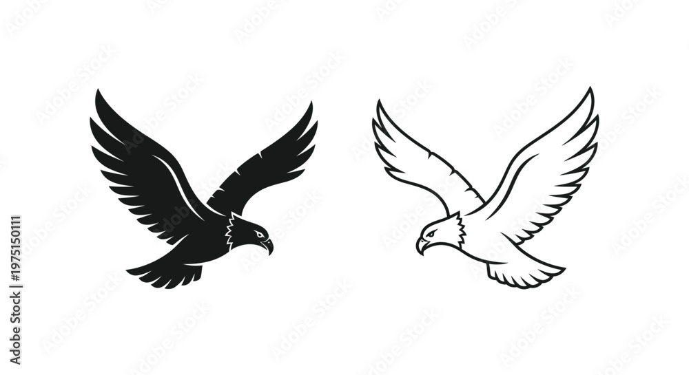 Fototapeta premium Eagle Symbols: Powerful Black and White Flying Eagles Design Vector