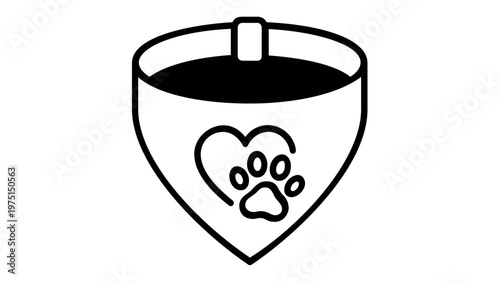 Minimalist Vector Illustration of a Pet Care Accessory Bowl with Heart and Paw Print Icon, Scalable Flat Line Art Design for Animal Care, Veterinary Services, and Pet Lovers' Branding.