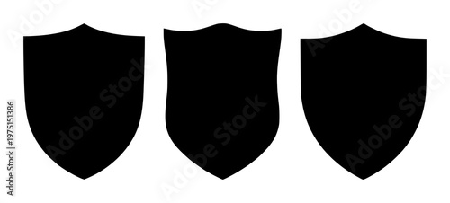 Shield set with black silhouette design featuring security, protection, emblem with defense and guard