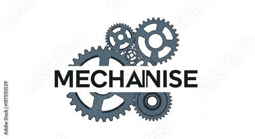 A vector graphic illustration of a mechanized logo with gears and the word 'MECHANISE' in a modern design