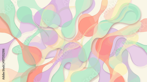 A modern abstract background with soft, overlapping, translucent organic shapes in a gentle pastel color palette. Ideal for web design, presentations, and creative projects.