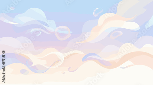 Abstract background with fluid shapes and bubbles in a soft pastel palette. This calming vector illustration is perfect for web design, presentations, and social media.