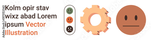 Feedback collection, decision-making, user experience, analytics, customer satisfaction, productivity. happy face ratings and gear icon are . Feedback and decision-making concept