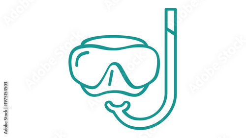 Teal diving mask and snorkel vector icon illustration. Minimalist line art for nautical maritime themes, summer vacation, scuba diving, and underwater sports equipment. Scalable flat graphic design.
