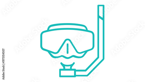 Teal Diving Mask and Snorkel Vector Icon Illustration for Scuba Diving, Snorkeling, Summer Vacation, and Underwater Exploration Activities. Minimalist Flat Line Art Design for Web and Print.