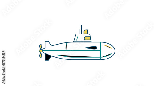 Stylized vector icon illustration of a sleek submarine featuring a periscope and propeller, minimalist flat line art design for maritime, naval, and underwater exploration themes, AI-generated.