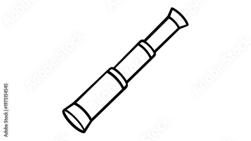 Nautical maritime spyglass telescope vector icon illustration. Minimalist black and white line art of a handheld pirate telescope for sea navigation and exploration, isolated on white background.