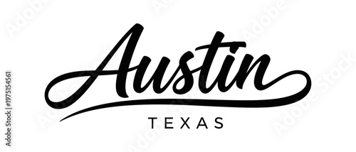 Austin, Texas is stylishly represented in a classic black and white design. USA city vector badge – flat style design emblem label sticker, transparent background