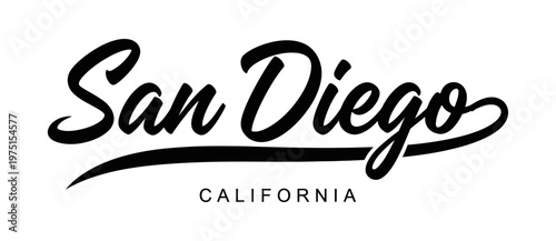 San Diego, California is stylishly represented in a classic black and white design. USA city vector badge – flat style design emblem label sticker, transparent background
