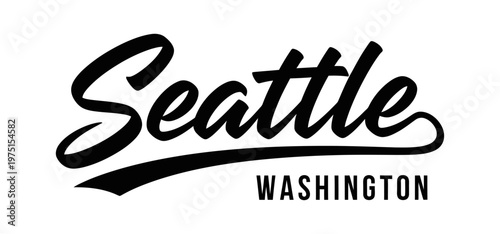 Seatle, Washington is stylishly represented in a classic black and white design. USA city vector badge – flat style design emblem label sticker, transparent background