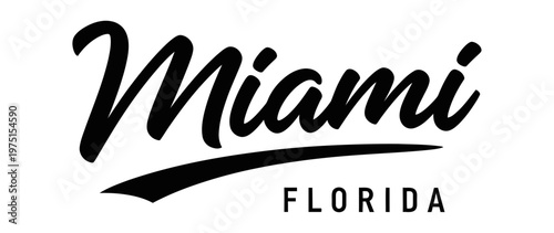 Miami, Florida is stylishly represented in a classic black and white design. USA city vector badge – flat style design emblem label sticker, transparent background