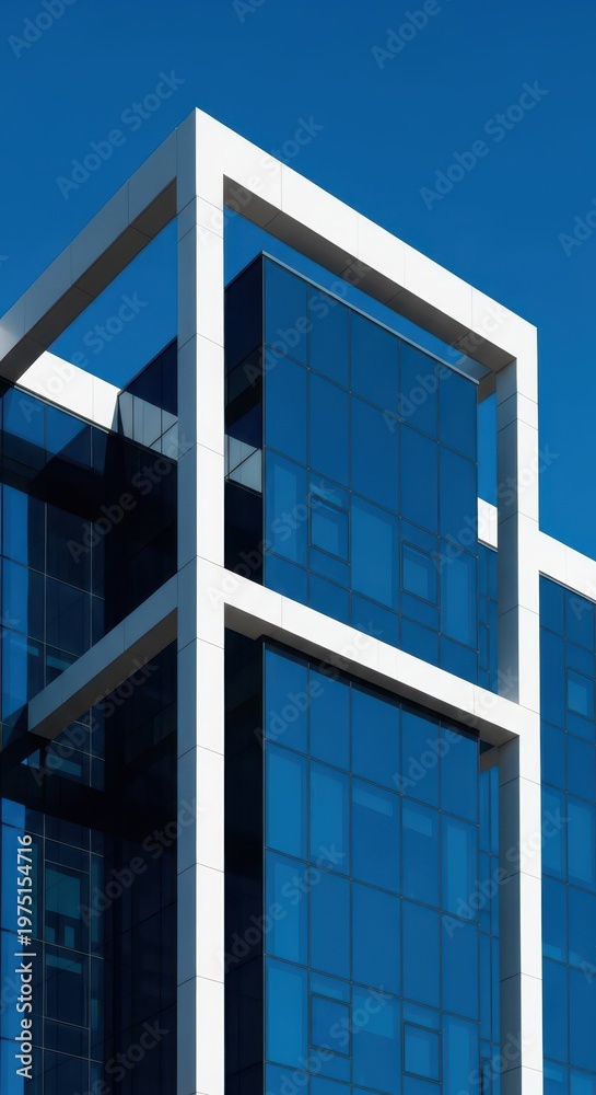Obraz premium Striking abstract architecture featuring deep blue glass and stark geometric shapes creating a modern, cool facade design, abstract, contemporary, azure