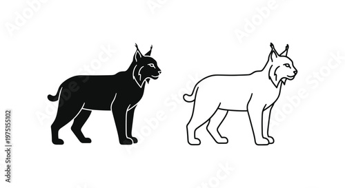 Carnivore Silhouettes: Lynx vs Wildcat Comparison Vector
