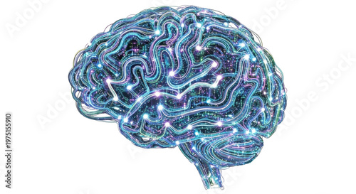 Glowing brain with neural network lights