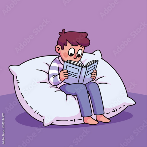 Boy Sitting on Beanbag Reading.