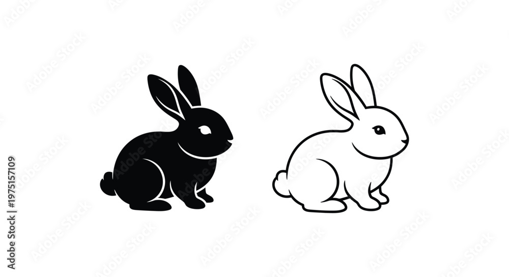 Fototapeta premium Black and White Rabbit Vector Icons - Simple Cartoons Vector