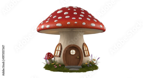 Whimsical Mushroom House with Flower Garden