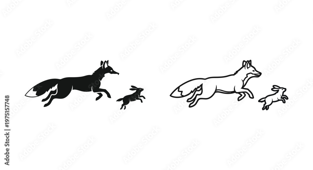 Fototapeta premium Predator Prey Dynamics: Fox and Rabbit Chase Art Vector