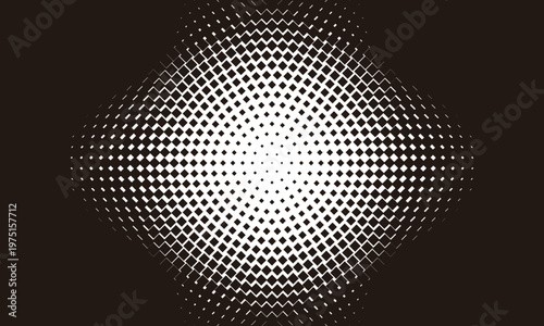 モノクロのひし形が輪になって中心から広がるハーフトーンの背景