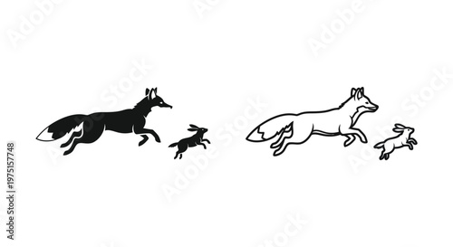 Predator Prey Dynamics: Fox and Rabbit Chase Art Vector