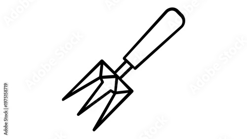Minimalist Vector Icon Illustration of a Gardening Hand Fork Tool for Soil Cultivation and Planting, Scalable Black Line Art Design for Gardeners and Agricultural Projects, AI-Generated.