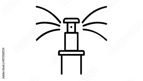 Minimalist lawn sprinkler vector icon illustration for garden irrigation and landscaping. Scalable flat design graphic showing water spraying from a nozzle, perfect for gardening apps.