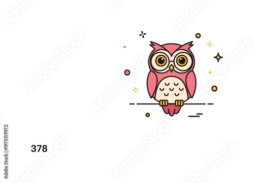 Mini cozy owl with glasses charming tiny owl perched with round glasses and subtle decorative sparkles enhancing the playful whimsical scene. Minimalist flat