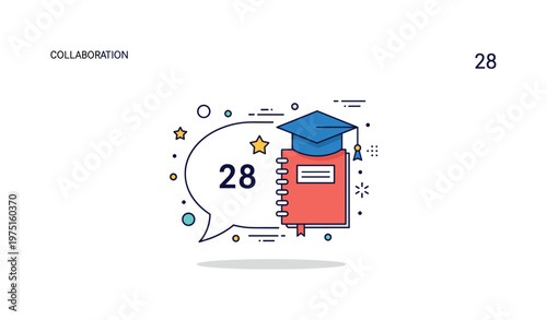 Education collaboration sign centered around a speech bubble merging with a graduation cap and notebook to represent shared responsibility for student success.