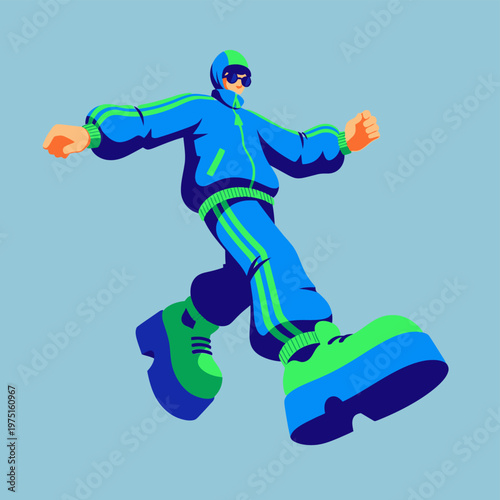 Man Wearing Large Shoes Jumps.