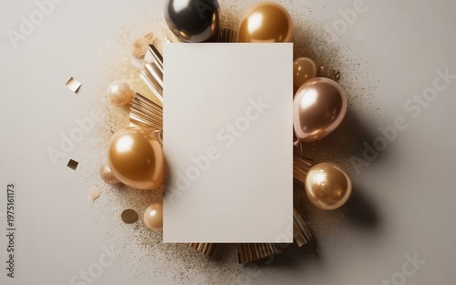 Minimal festive invitation mockup with blank card and soft neutral background