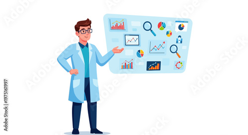 Scientist Explaining Data Chart.