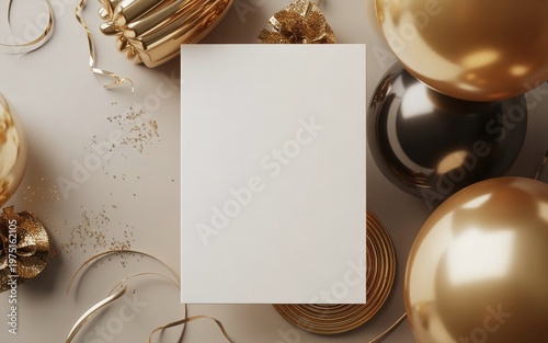 Premium event invitation card mockup with black gold decorations