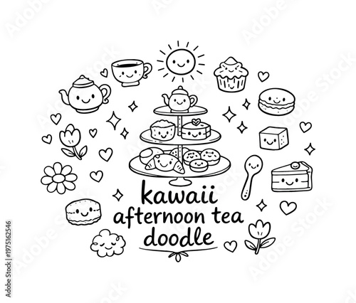 Kawaii Tea Doodle. kawaii afternoon tea doodle. Hand-drawn doodle illustration of kawaii afternoon tea doodle.