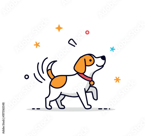 Dog excitement moment a small dog wagging its tail quickly with gentle motion accents and a lively stance. The scene highlights enthusiasm and affection,