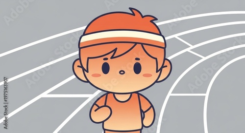Cartoon boy running on a track.