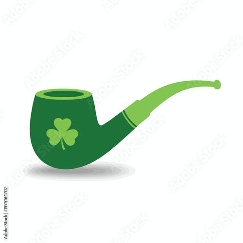 A green smoking pipe with a clover leaf emblem, a symbol of luck
