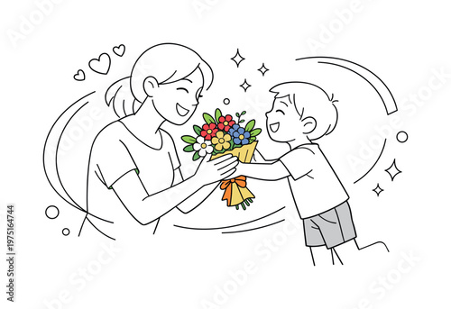 Floral greeting card design. Elegant Mother?s Day flowers arranged in a balanced composition with delicate