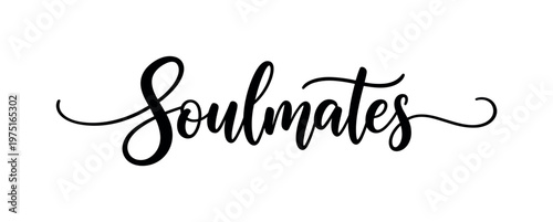 Soulmates. lettering and all elements in black. Vector style. AWhite background. Pure white background. Perfect isolation and visual consistency. Elegant