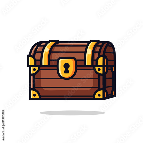 Wooden chest with gold accents and a keyhole, casting a shadow