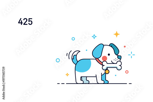 Playful little dog with bone charming tiny dog holding a small bone with wagging tail and subtle decorative sparkles creating a heartwarming