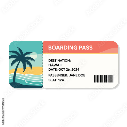 Boarding pass for Hawaii, Oct 26, 2024, passenger Jane Doe, seat 12A