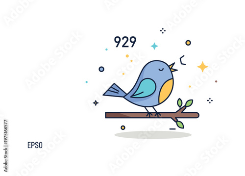 Tiny cozy bird melody adorable little bird perched on a branch singing with subtle decorative sparkles and tiny accents for a whimsical playful