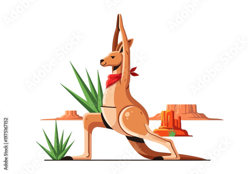 Kangaroo in desert landscape standing.