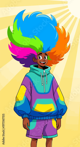 Cartoon Character with Colorful Hair.