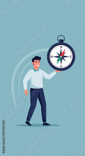 Man Holding Large Compass Navigation.