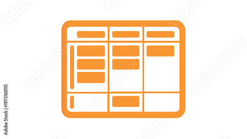 Minimalist vector illustration of a project managemen Kanban board icon featurig a vibrant purple and orage gradient. Ideal for repesenting workflow, task trcking, and business organiation.