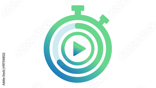 Modern vector icon illustration of a sleek stopwatch ith a play button symbol, ymbolizing efficient projet management, time trackin, productivity, and team cllaboration workflows.