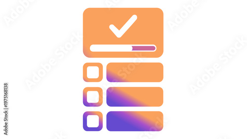 Vibrant vector icon illustration of a project managemnt to-do list featuring a heckmark and progress bar.Minimalist flat design forproductivity, task trackin, and business organizatio.